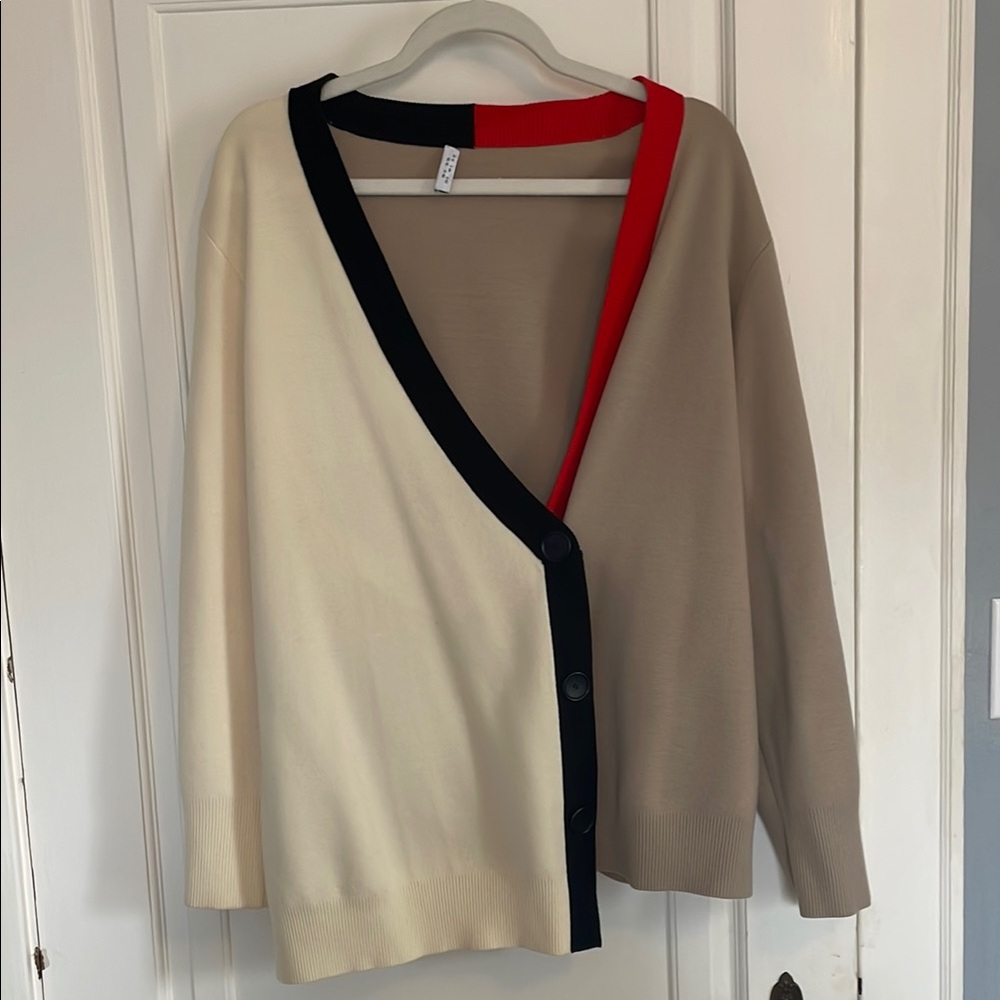 Cream and Tan Wrap Cardigan Sweater